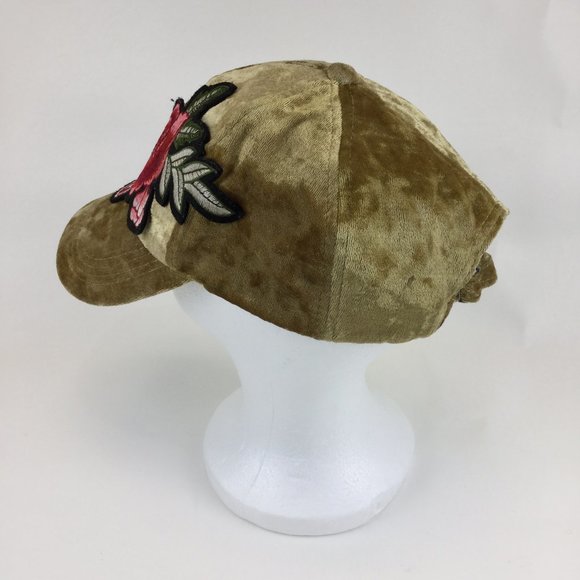 Designer velvet embroidery floral print cap hat - Picture 6 of 6